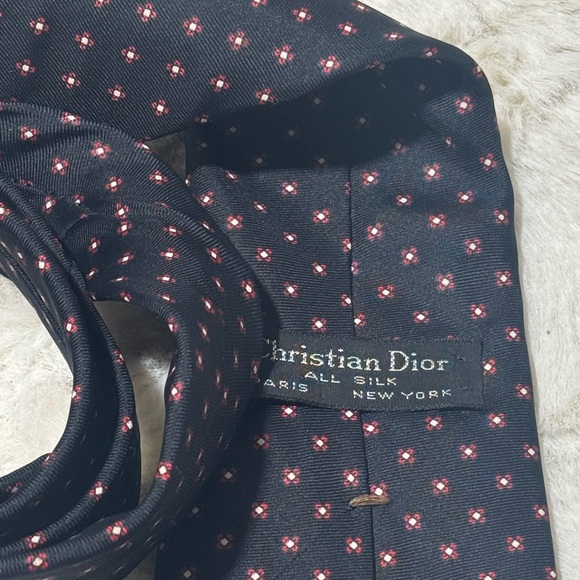 Christian Dior Tie Navy Blue and Red - Picture 8 of 11
